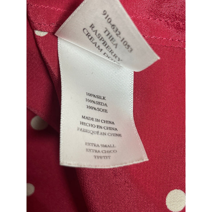 Rails Women's Red Polka Dots 100% Silk Short Sleeve Button Up Blouse Top Sz XS