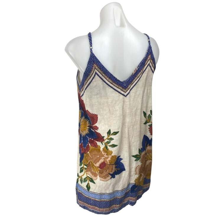 Farm Rio Multicolor Linen Floral Sleeveless Cami Camisole Mini Tank Dress Size S