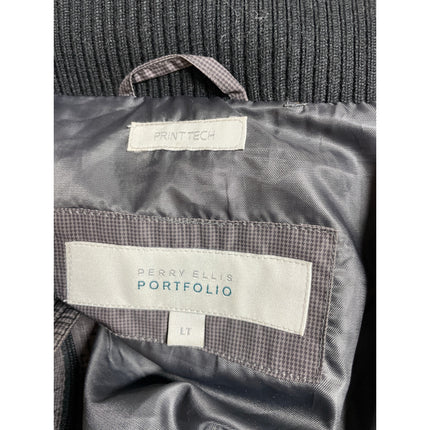 Perry Ellis Portfolio Printtech Black Hooded Puffer Quilted Coat Jacket Size LT