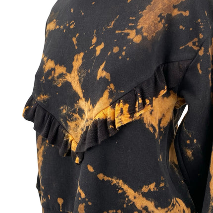 Women's Black Coral Tie Dye Long Sleeve Ruffle Mock Neck Sweatshirt Top Size S