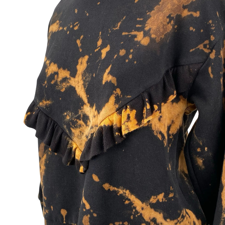 Women's Black Coral Tie Dye Long Sleeve Ruffle Mock Neck Sweatshirt Top Size S