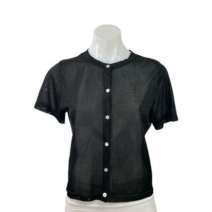 Zara Women's Black Short Sleeve Sheer Mesh Button Down Blouse Shirt Top Size M