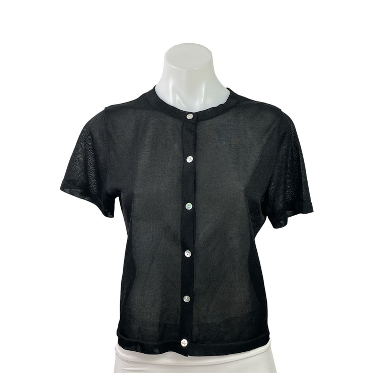 Zara Women's Black Short Sleeve Sheer Mesh Button Down Blouse Shirt Top Size M
