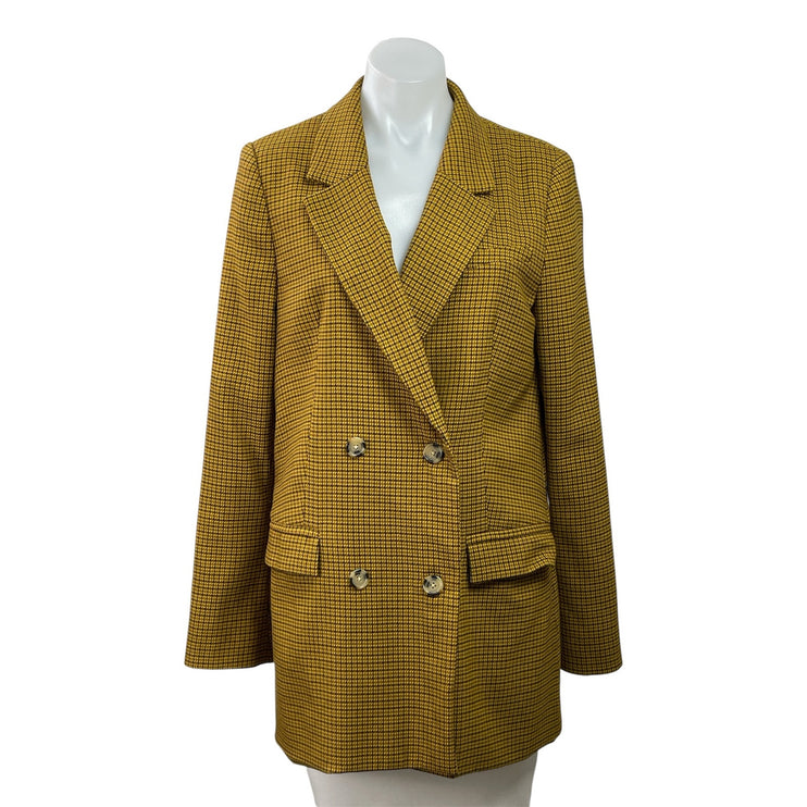 Aritzia Little Moon Caluna Womens Yellow Brown Plaid Check Blazer Coat Jacket M