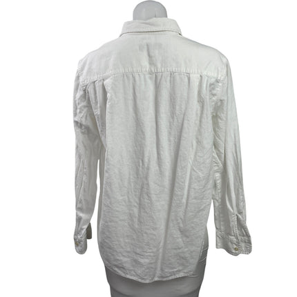 Ann Taylor LOFT Women's White Linen Long Sleeve Pocket Button Down Shirt Top S
