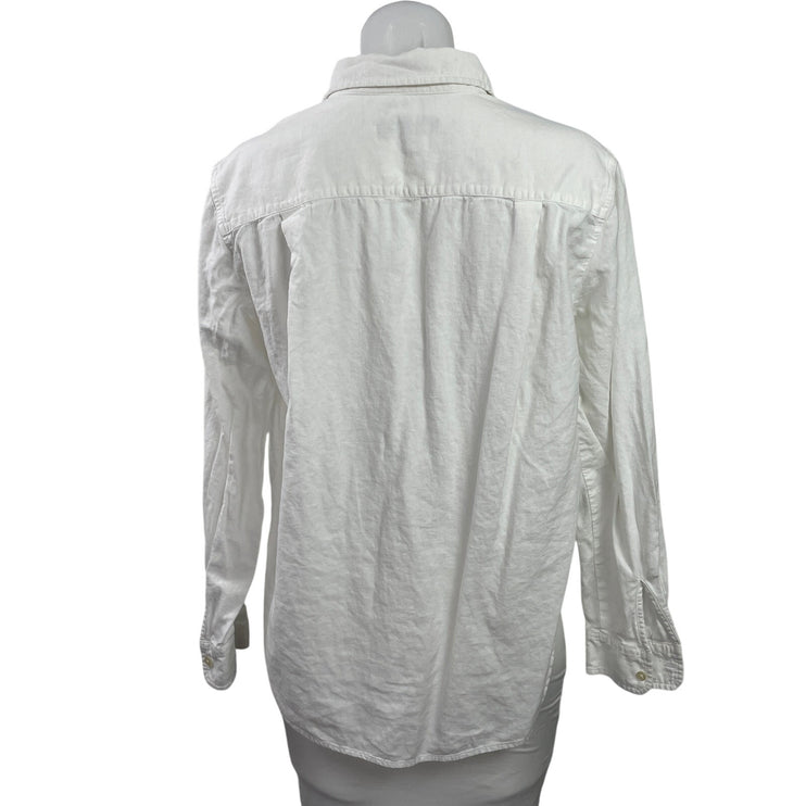 Ann Taylor LOFT Women's White Linen Long Sleeve Pocket Button Down Shirt Top S