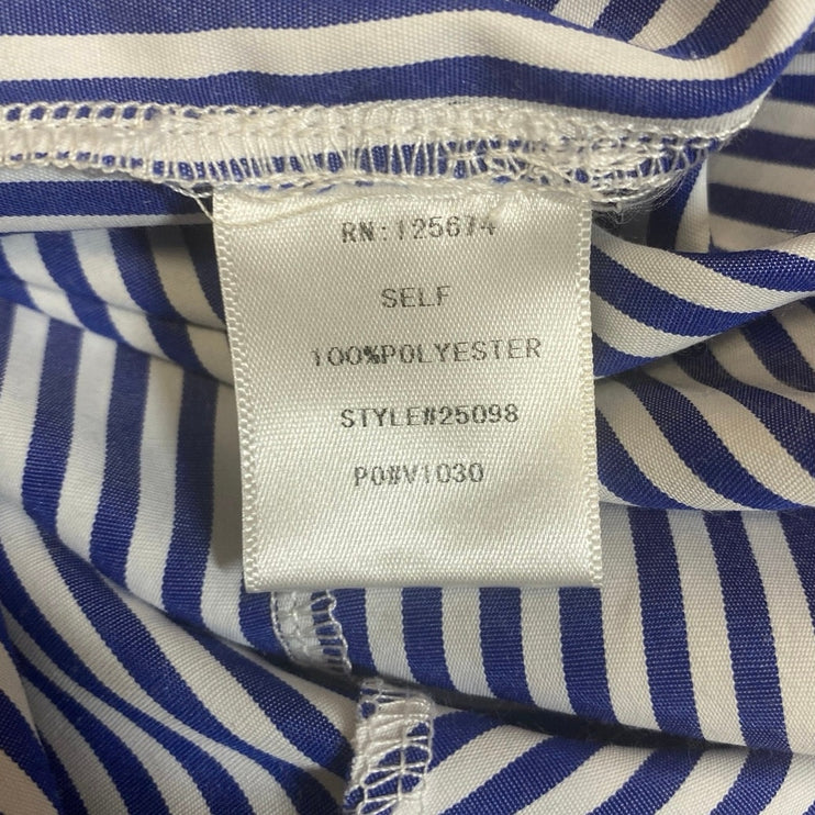 NEW Good Times Blue White Striped Floral Short Puff Sleeve Blouse Top Sz 1X/2X