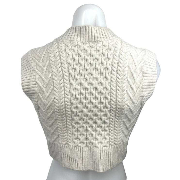 Aritzia Babaton Emporia Light Gray Merino Wool Cable Knit Crop Sweater Vest 2XS