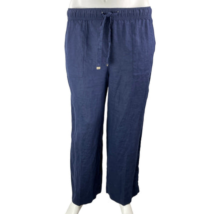 JOIE 100% Linen Womens Navy Blue Drawstring Relaxed Wide Leg Trouser Pants Sz XL