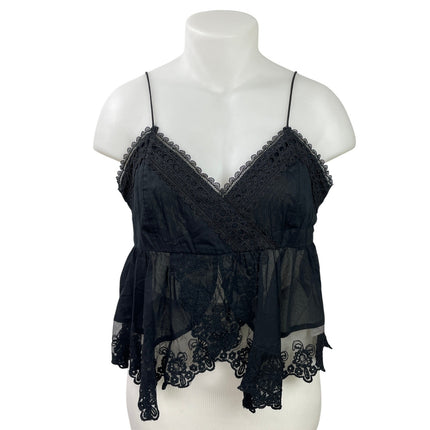 Abercrombie & Fitch Black Sleeveless Embroidered Babydoll Lace Trim Cami Top XL