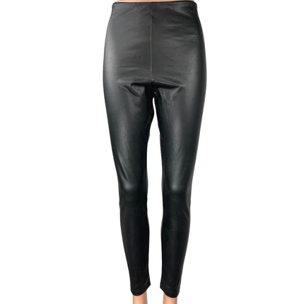 Aqua Black Coated Faux Leather Skinny High Waist Ankle Pants Leggings Size M