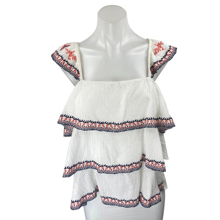 Skies Are Blue White Floral Embroidered Ruffle Tiered Tank Blouse Top Size L