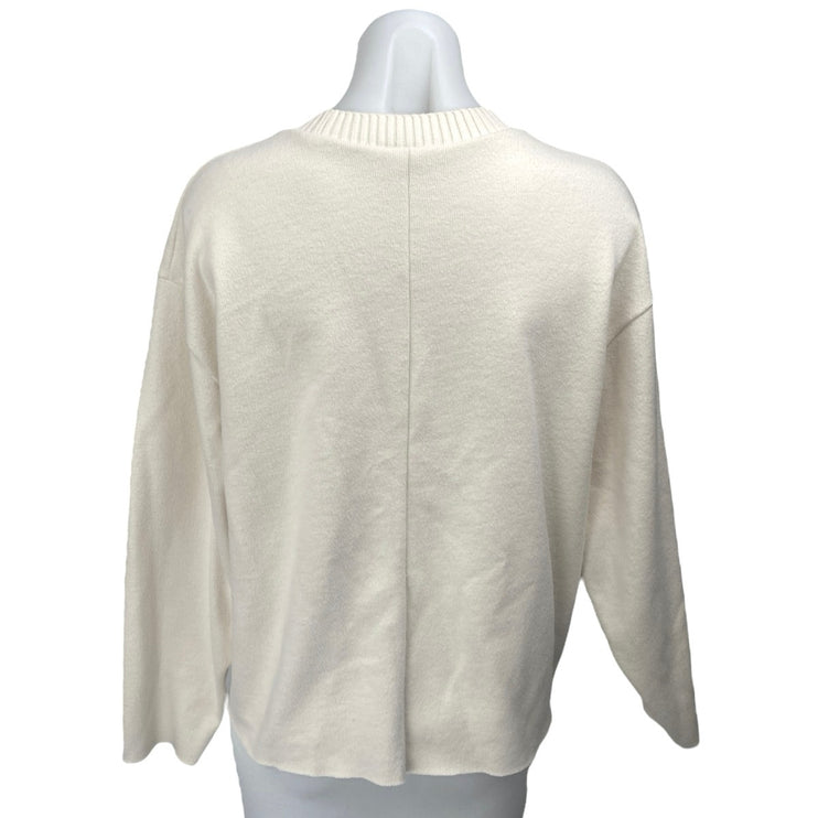 Zara Women's Cream White Knit Long Sleeve Crew Neck Sweatshirt Sweater Top Sz L