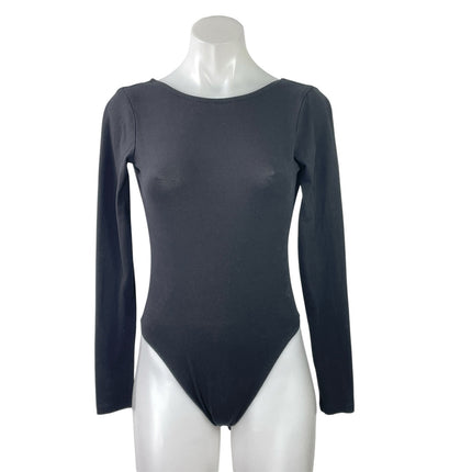 Something New Women's Black Long Sleeve Open Back Thong Bodysuit Top Size S