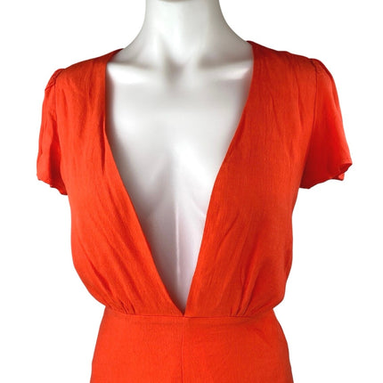 Superdown Orange Short Sleeve Plunging V-Neck One Piece Romper Shorts Size S
