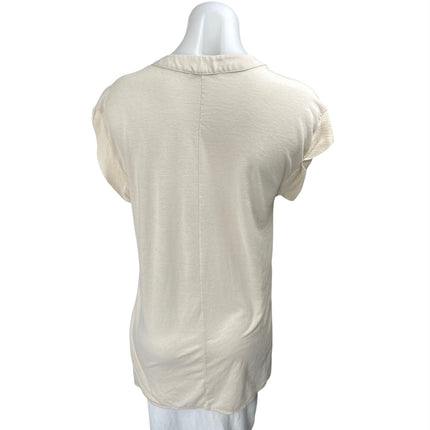 Zara Women's Cream Tan Plunge V-Neck Short Sleeve Shirt Blouse Tunic Top Size M