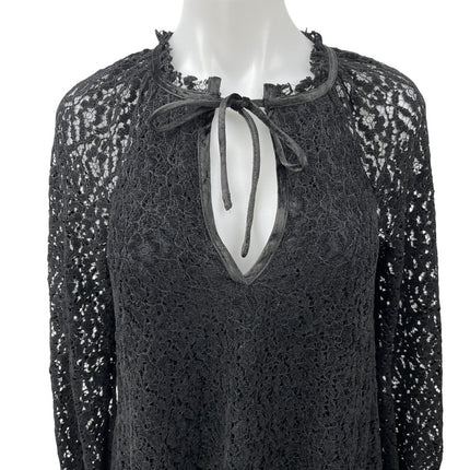 Free People Black Lace Floral Embroidery Keyhole Long Sleeve Mini Shift Dress XS