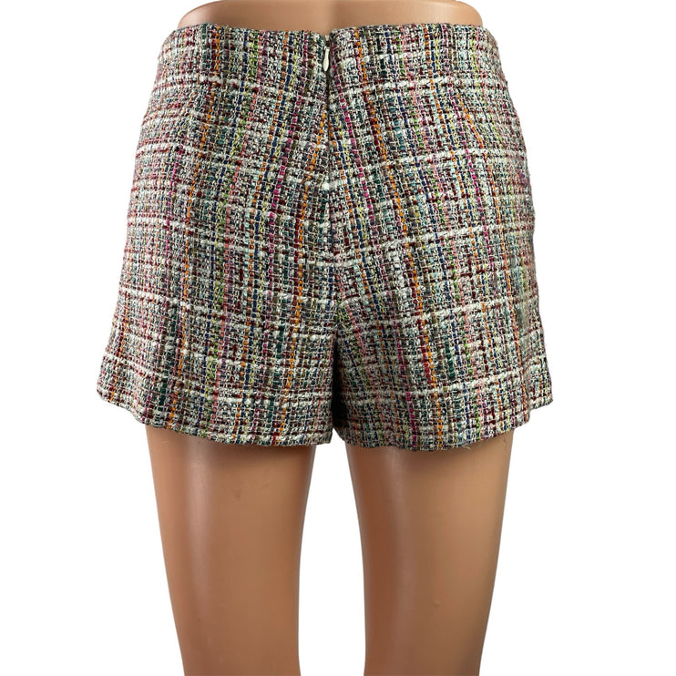 Zara Women's Multicolor Tweed Fringe High Rise Mini Skirt Skort Shorts Size S