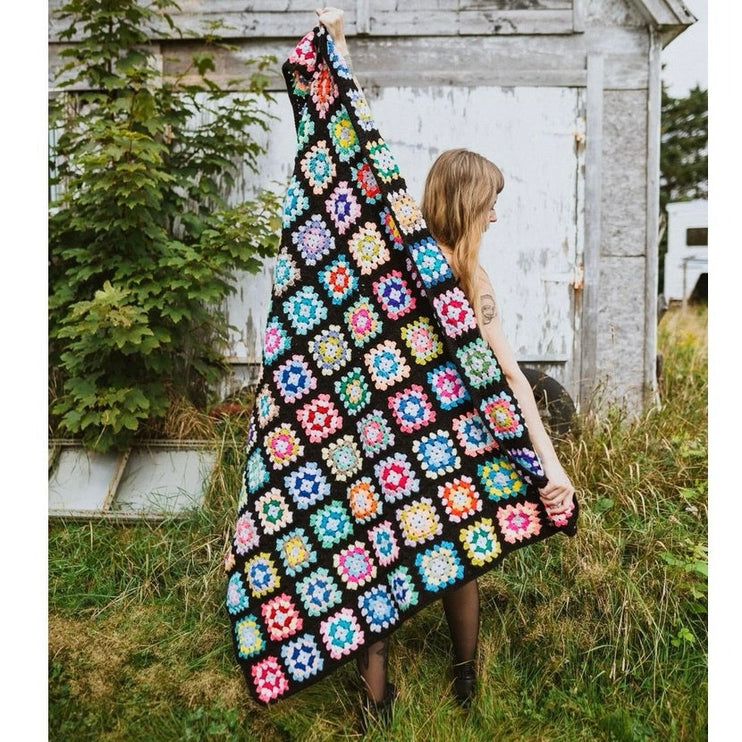 Vintage Granny Square Festival Crochet Afghan Rainbow Multicolor Blanket Throw