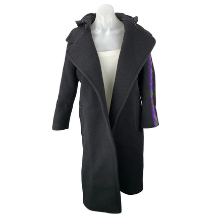 Sandro Womens Black Wool Striped Long Sleeve Hooded Hoodie Long Coat Jacket US 6