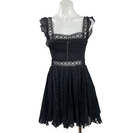 Free People Verona Black Sleeveless Lace Ruffle Mini A-Line Fit & Flare Dress S