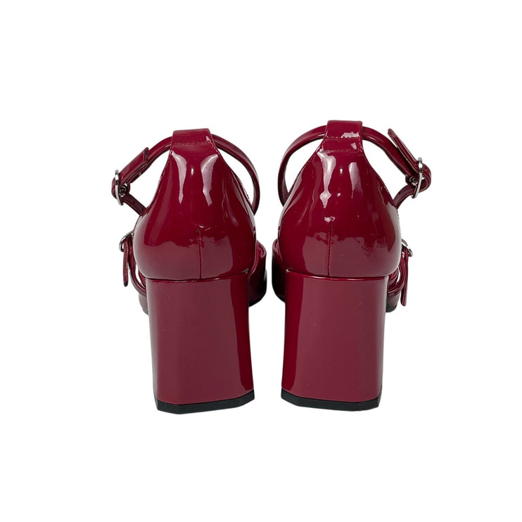 Zara Womens Red Square Toe Block Heels Ankle Strap Mary Jane Pumps Shoes 37 US 6