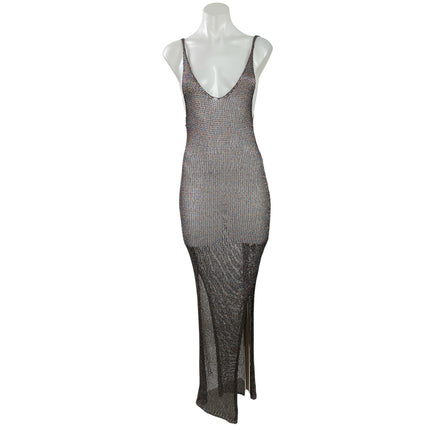 PRETTYLITTLETHING Black Sleeveless Mesh Open Knit Coverup Maxi Dress Size 6