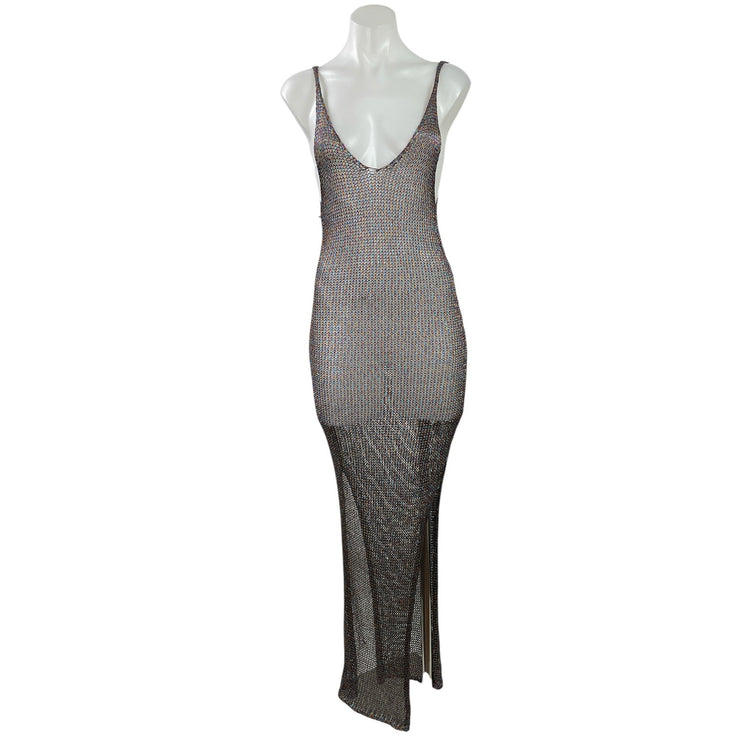 PRETTYLITTLETHING Black Sleeveless Mesh Open Knit Coverup Maxi Dress Size 6