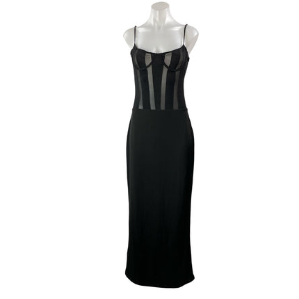 NEW Meshki Priya Black Mesh Sheer Bustier Corset Cami Sleeveless Maxi Dress L