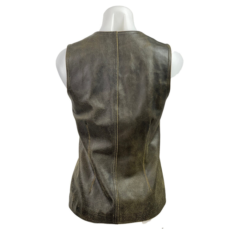 GAP Women's Brown Sleeveless 100% Leather V-neck Button Down Vest Top Size XS