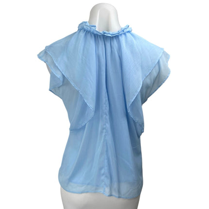 Zara Women's Blue Ruffle Sleeveless High Neck Sheer Blouse Tank Top Size M