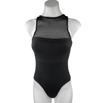 Zara Women Black Sleeveless Mesh High Neck One Piece Swimsuit Swimwear Size S