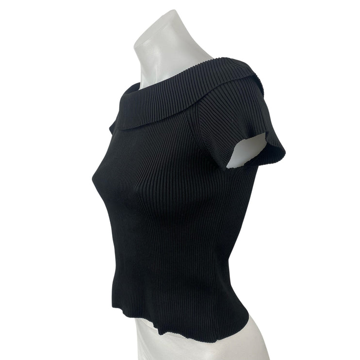 Urban Outfitters Black Ribbed Off the Shoulder Short Sleeve Crop T-shirt Top M