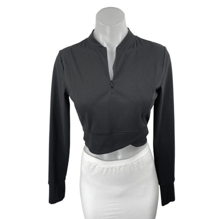Yogalicious Women's Black 1/4 Zip Long Sleeve Workout Athletic Crop Top Size S