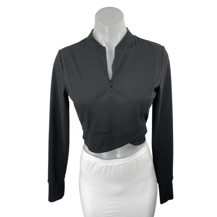 Yogalicious Women's Black 1/4 Zip Long Sleeve Workout Athletic Crop Top Size S