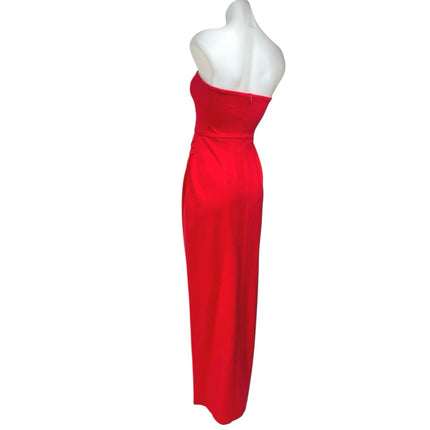 Lulus Red Strapless Sleeveless Bandeau Drape Tube Slit Sheath Maxi Dress Size S