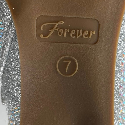 Forever Iceberg 12 Silver Rhinestone Pointed Toe Block Heels Ankle Bootie Size 7