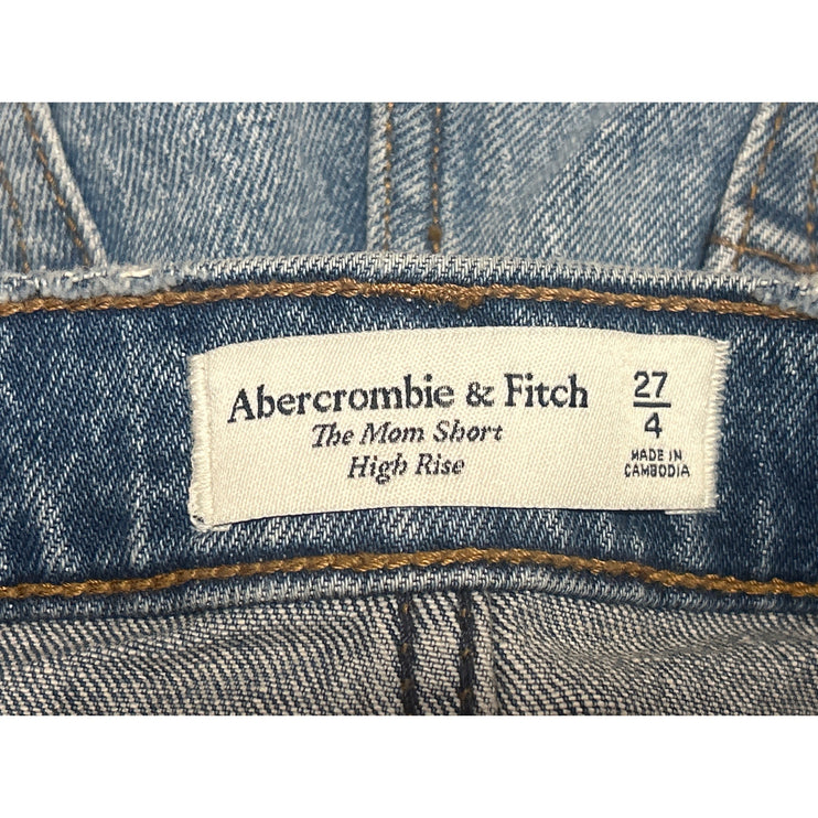 Abercrombie & Fitch Blue Frayed Distressed High Rise Denim Jeans Mom Shorts Sz 4