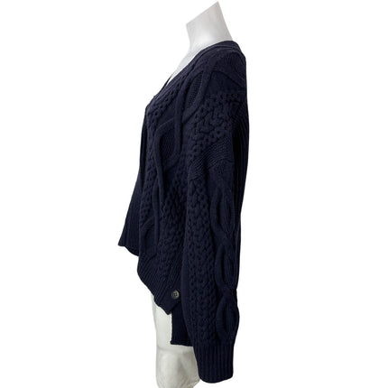 Phillip Lim Womens Dark Blue Long Sleeves Wool Cable Knit Cardigan Sweater Top S