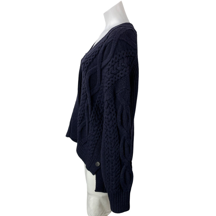 Phillip Lim Womens Dark Blue Long Sleeves Wool Cable Knit Cardigan Sweater Top S
