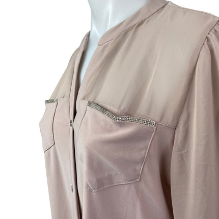 Adele & May Women's Pink Quarter Sleeve Pockets Button Down Blouse Shirt Top L