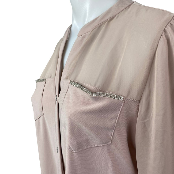 Adele & May Women's Pink Quarter Sleeve Pockets Button Down Blouse Shirt Top L