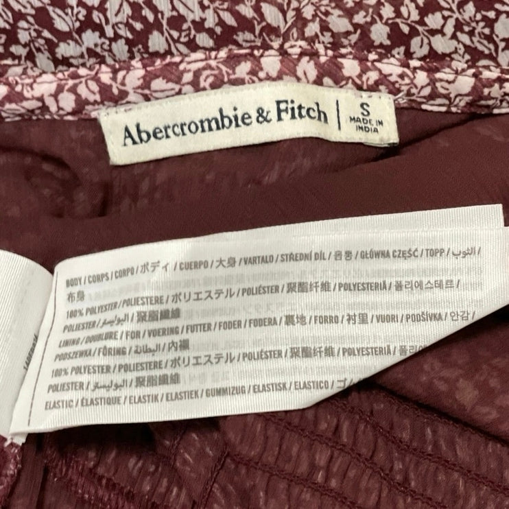 Abercrombie & Fitch Maroon Red Floral Long Sleeve V Neck Smocked Blouse Top S
