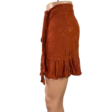 Urban Outfitters Women's Orange Jacquard Ruffle Hem Tie Mini Wrap Skirt Size SP