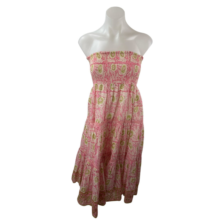 Alicia Bell Pink Floral Sleeveless Strapless Tiered Smocked Maxi Tube Dress XS
