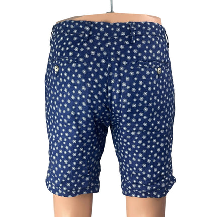 Zara Men's Blue Floral Mid Rise Slim Fit Straight Leg Bermuda Denim Shorts Sz S