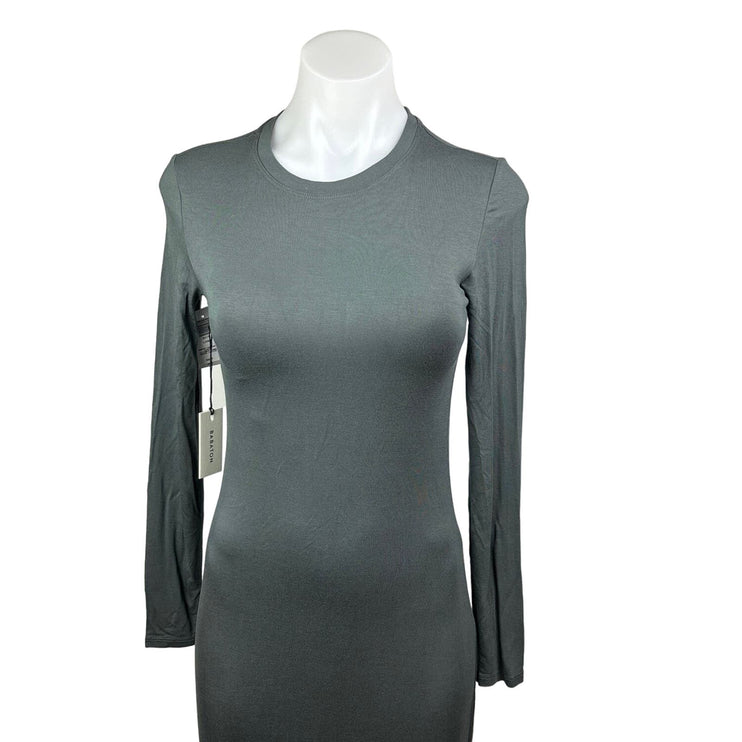 Aritzia Babaton NWT Women’s Green Gray Crew Long Sleeve T Shirt Midi Dress XSP