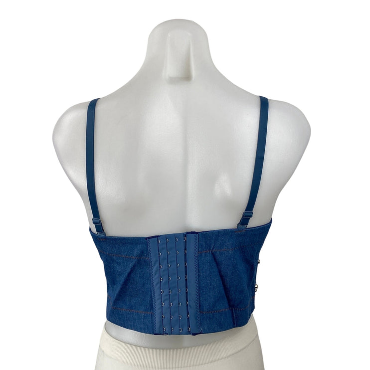 Women's Blue Rhinestone Bustier Corset Sleeveless Denim Jean Crop Top Size 6