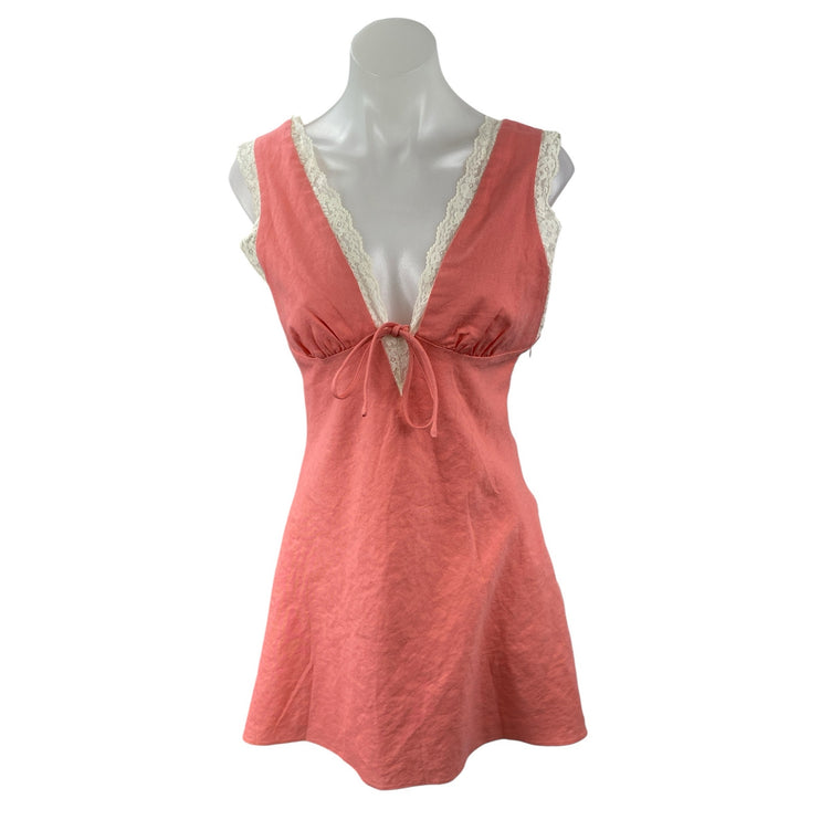 NEW Cotton Candy LA Women's Pink Linen Lace Trim Mini Badydoll A-Line Dress Sz M
