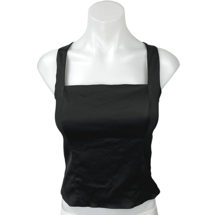 Abercrombie & Fitch Black Silk Satin Sleeveless Square Neck Crop Tank Top Size M